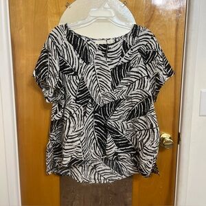 Cynthia Rowley Size 1X 100% Linen Top Blouse Black & White